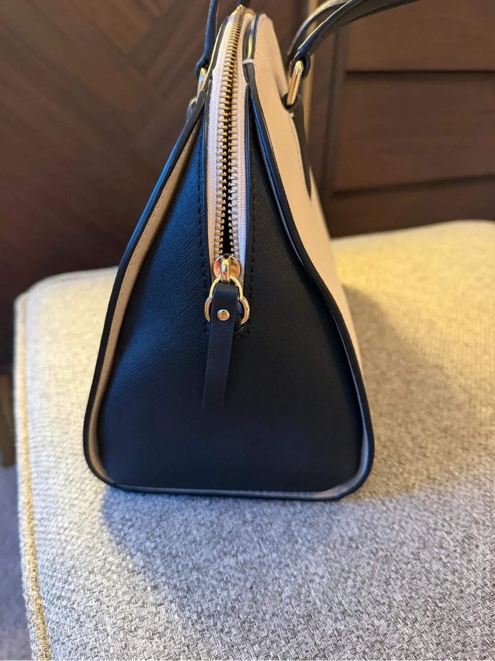 kate spade White and Black Dome Satchel with Gold Accent